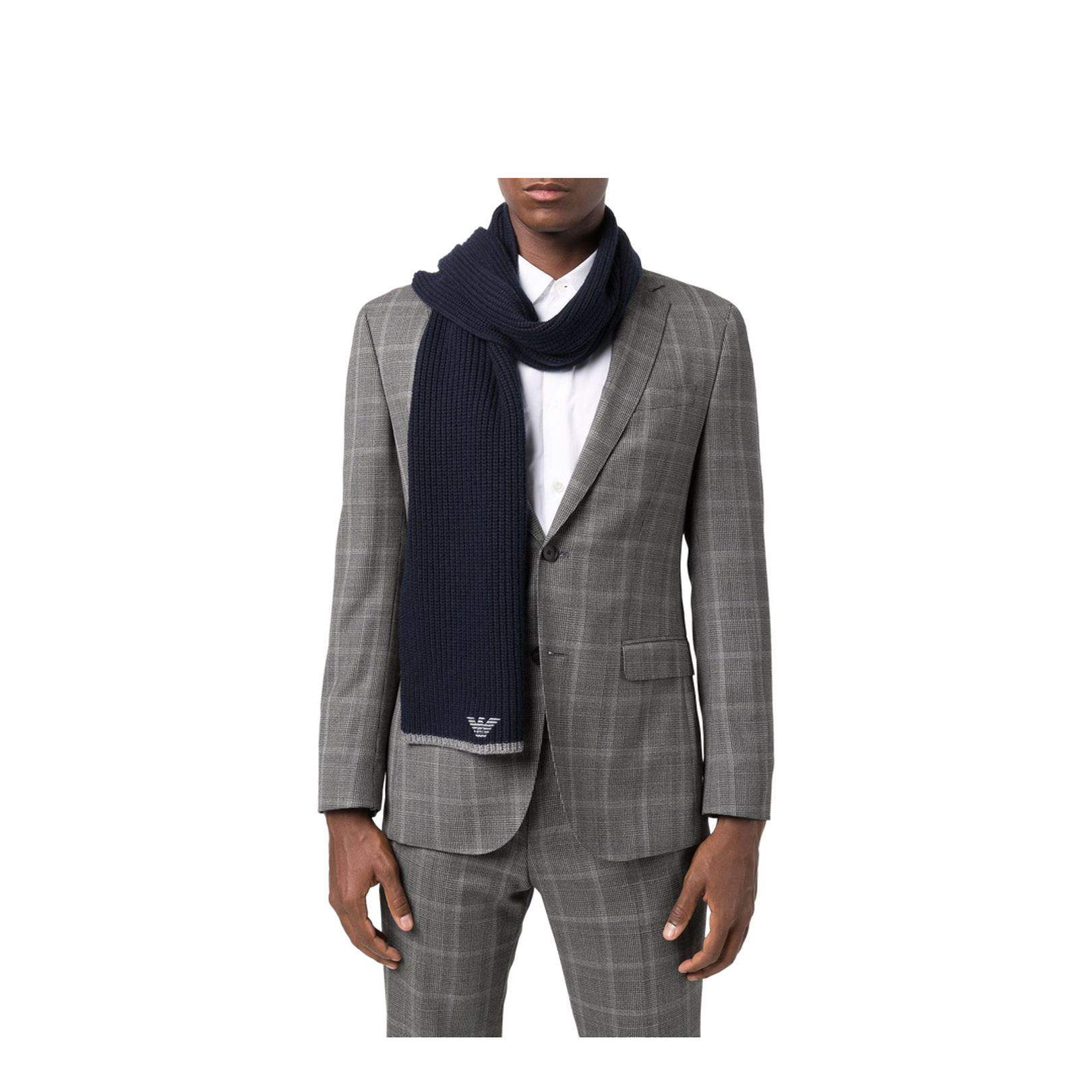 Blue Chunky Ribbed Knit Embroidered Logo Scarf