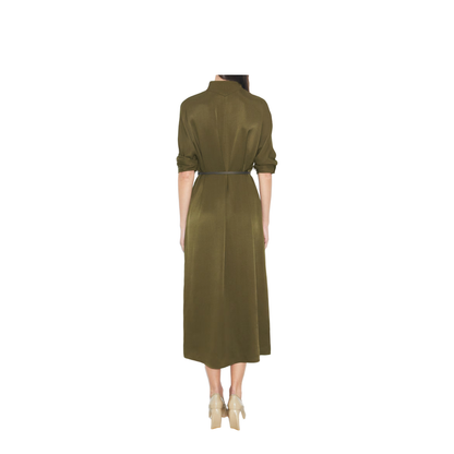 Green Button Fastening Collared Neckline