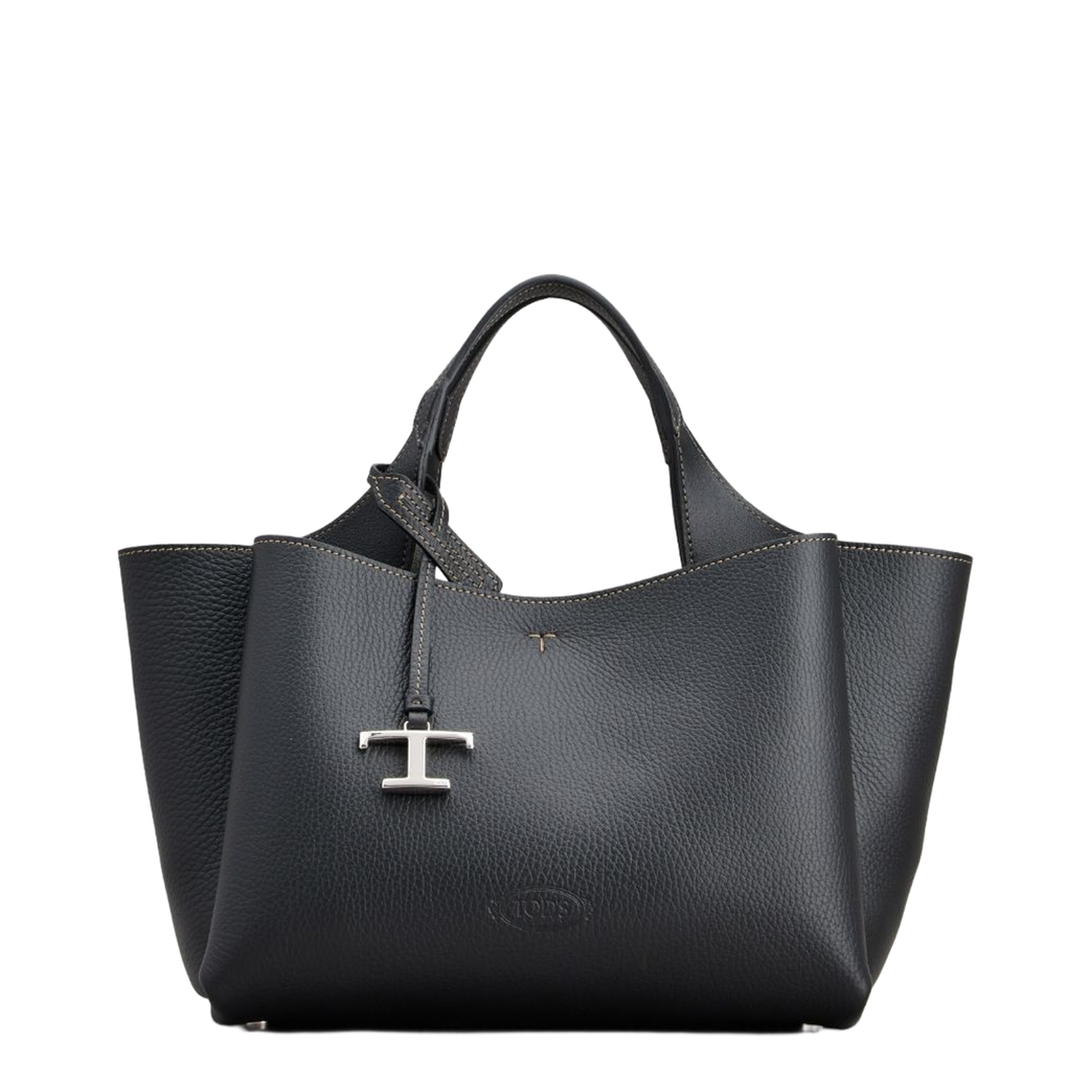 Mini Black Calfskin Handbag with 2 Handles and Shoulder Strap
