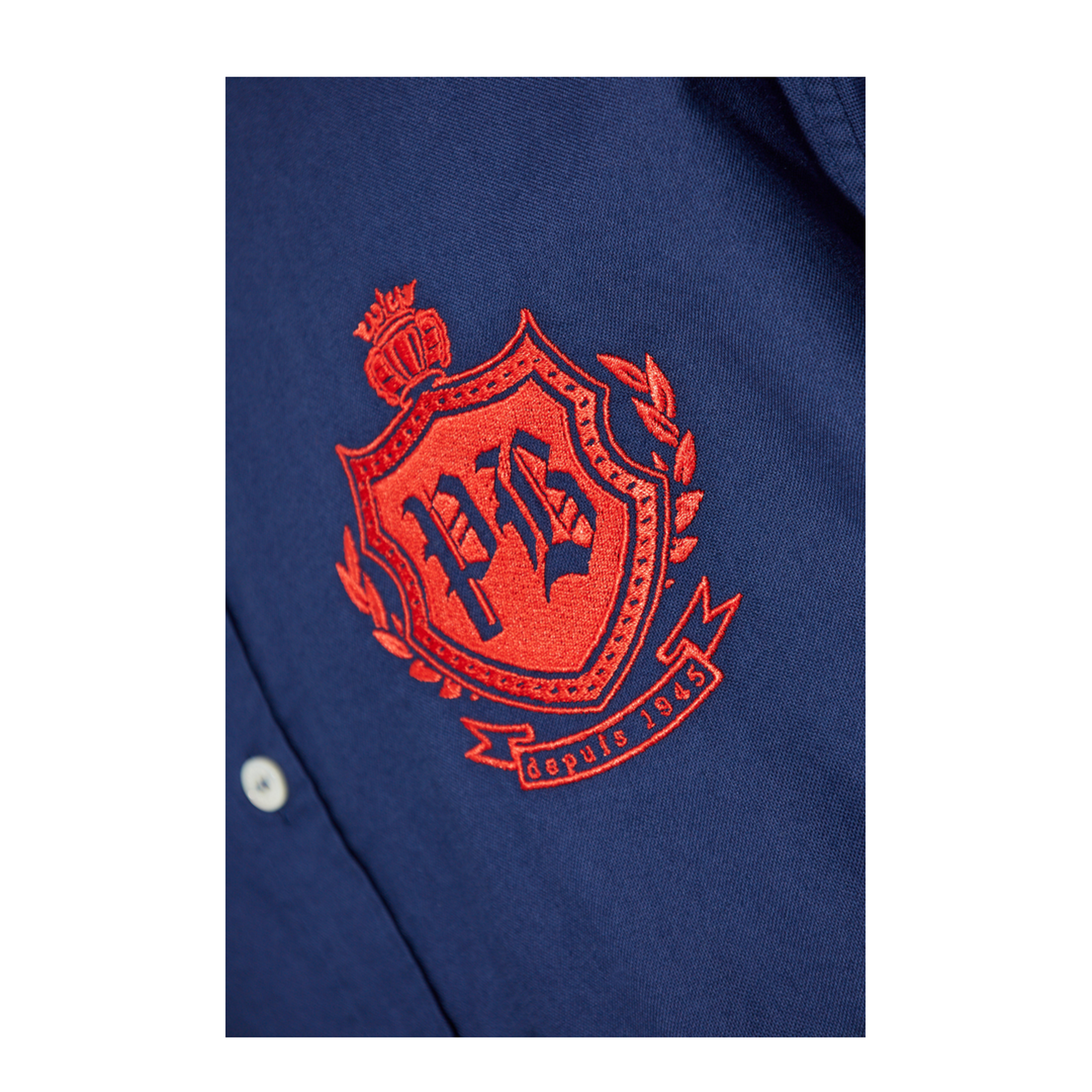 College Emblem Shirt in Oxford Cotton Blue