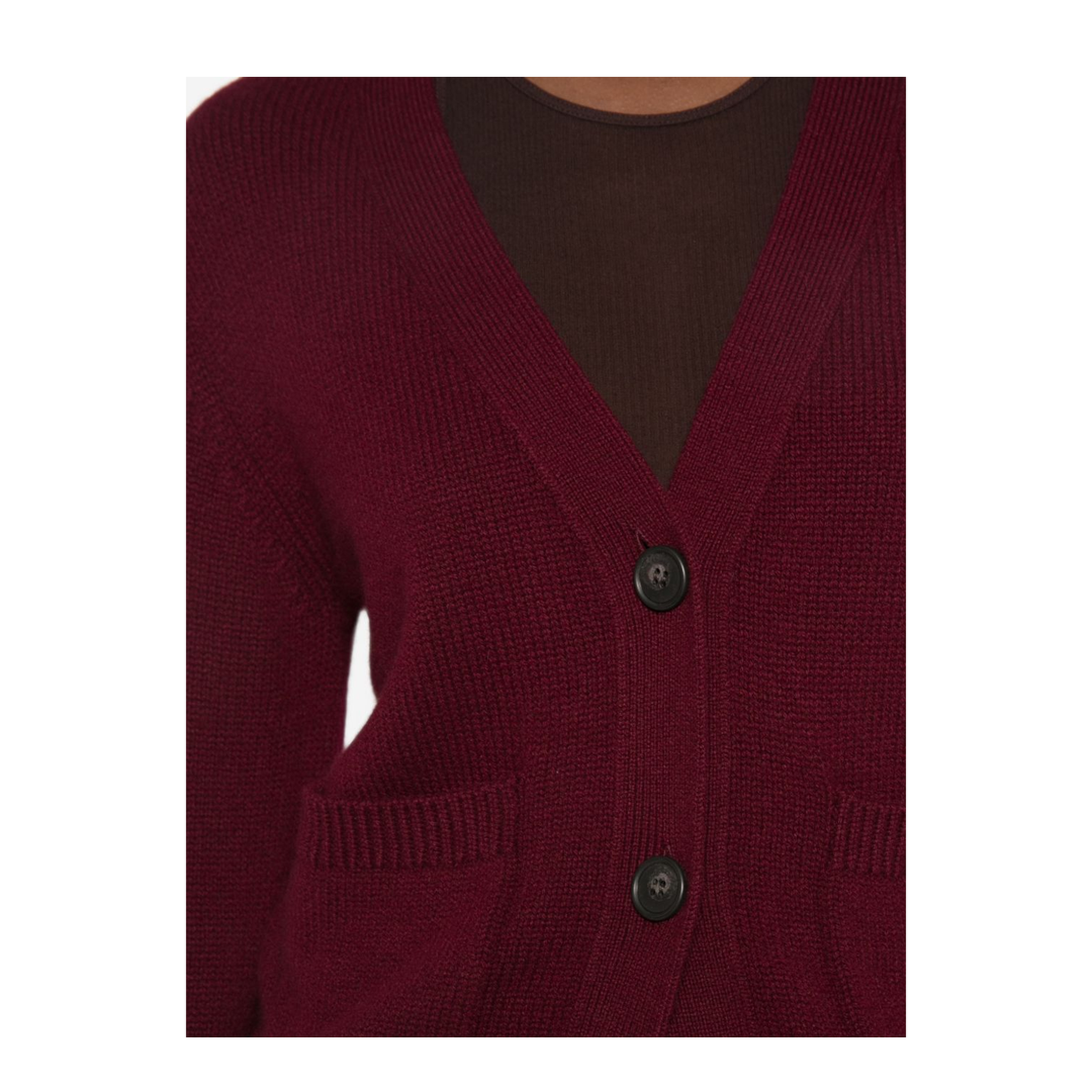 MAYFEYR - Lisa Yang - Burgundy Knitted V Neck Cardigan - 202084DU