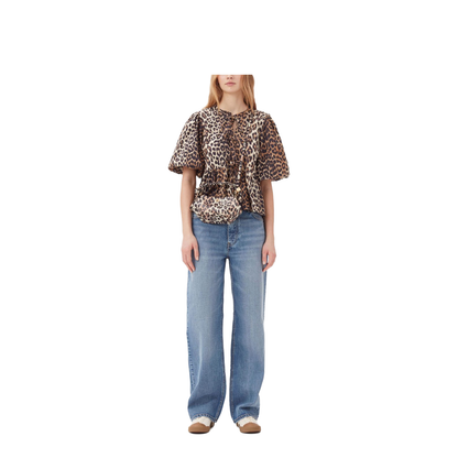 Printed Cotton Poplin Peplum Blouse Shirt