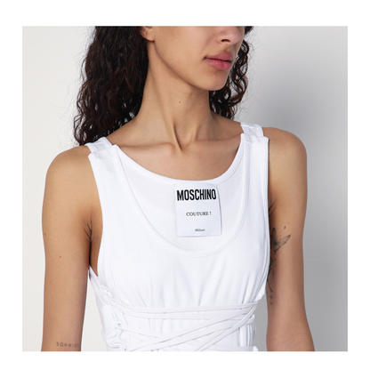 White Tank Top in Cotton with Laces