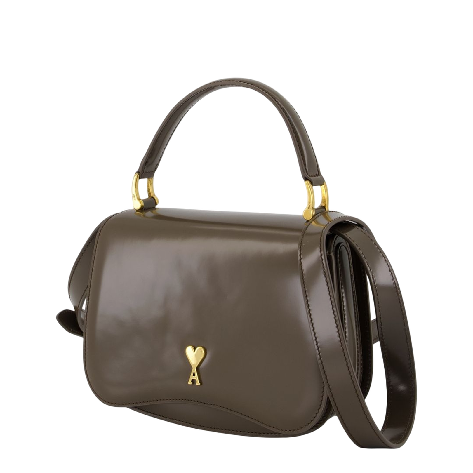 Grey Glazed Leather Top Handle Bag