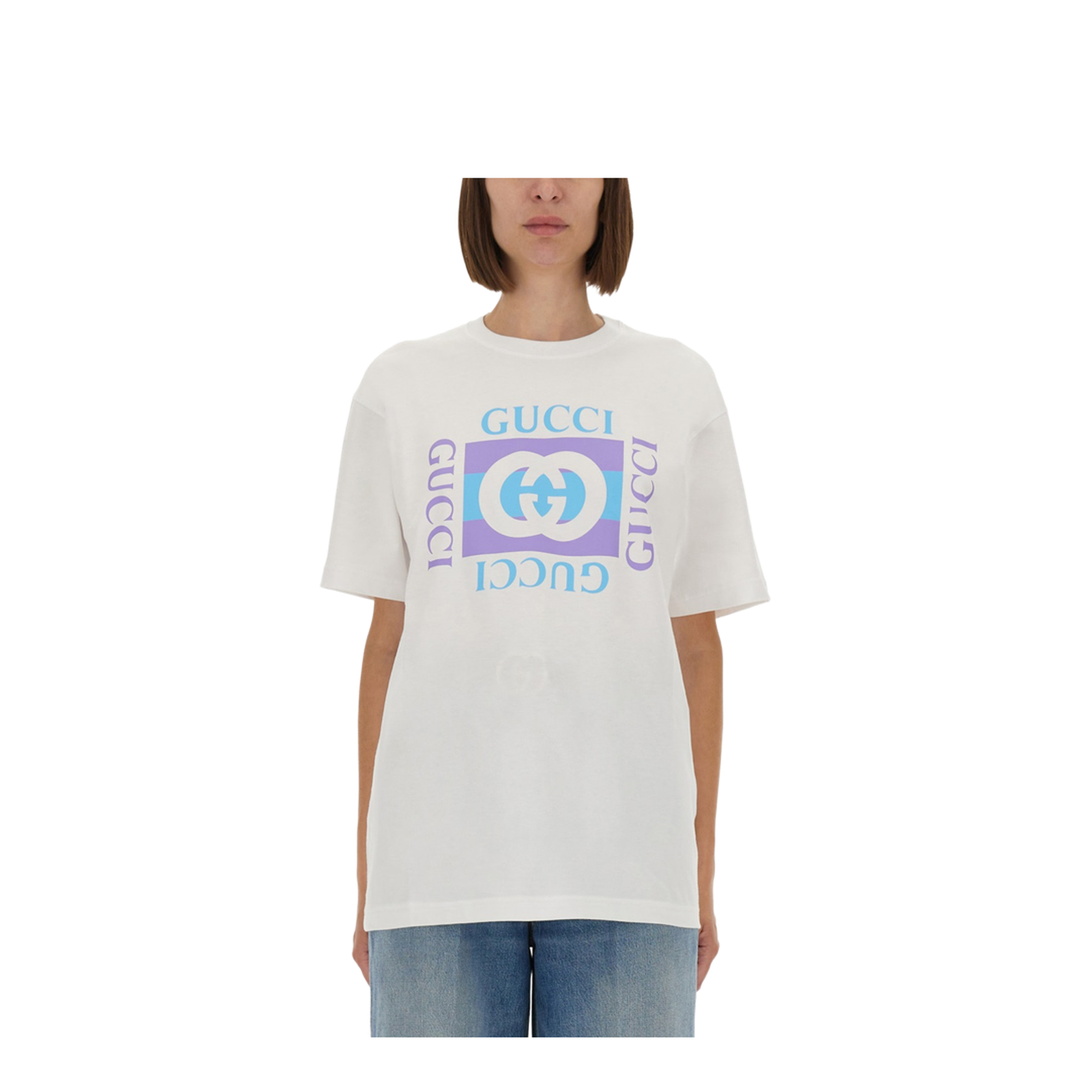 Cotton Jersey T-Shirt with Print in White