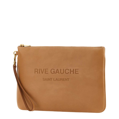Camel Leather Clutch Bags - Brown