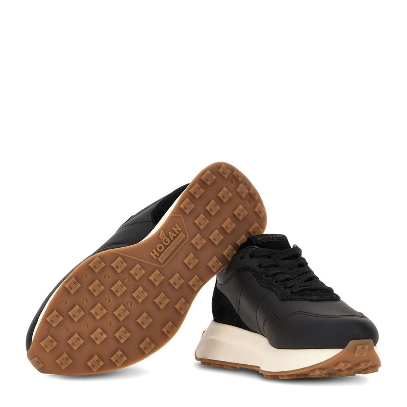 Black Lace-Up Sneakers in Leather and Suede