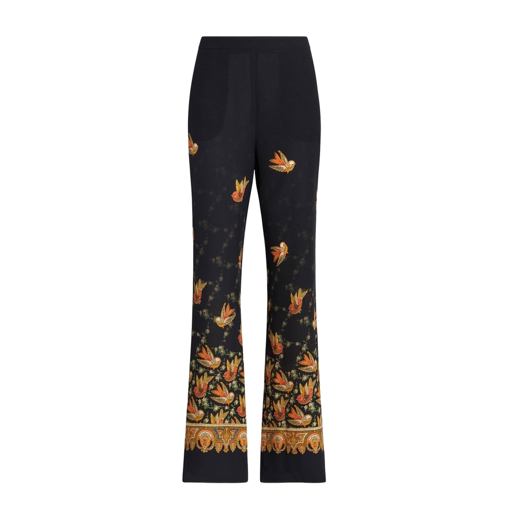 Silk Paisley-Print Straight Trousers
