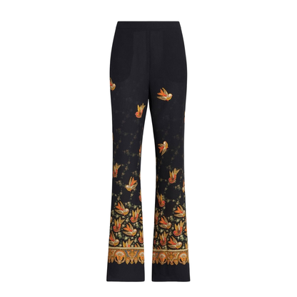 Silk Paisley-Print Straight Trousers