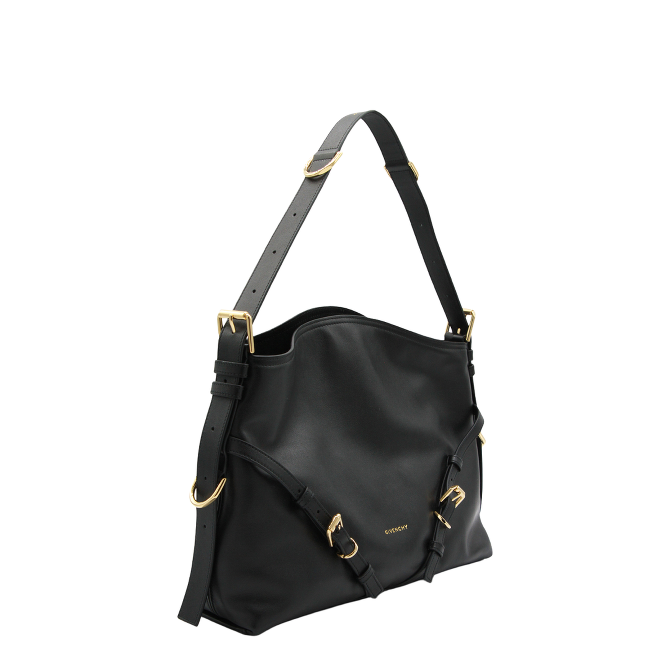 Voyou Medium Shiny Leather Shoulder Bag - Black