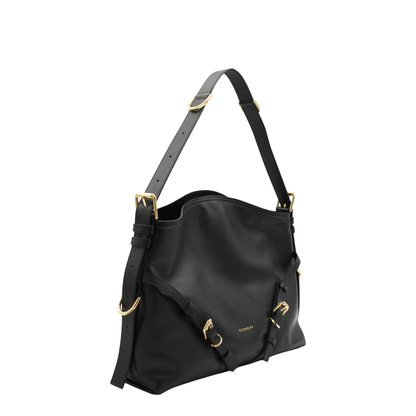 Voyou Medium Shiny Leather Shoulder Bag - Black