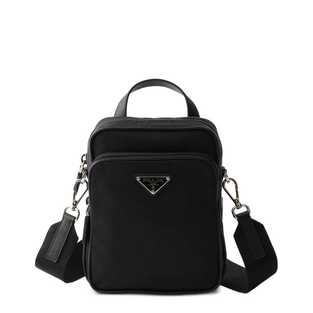 Bandoliera Re-Nylon Saffiano Leather Shoulder Bag - Black