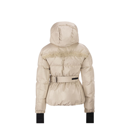 Metallic Ski Jacket With Shearling Hood