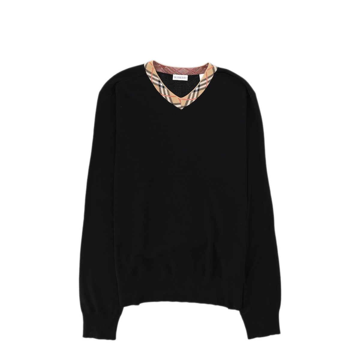 Check Trim Wool Sweater