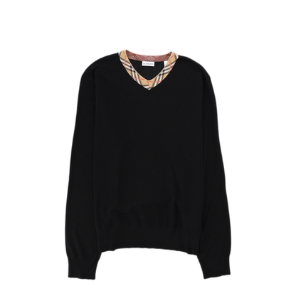 Check Trim Wool Sweater