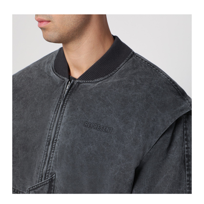 Black Washed Cotton Bomber Jacket