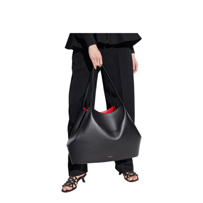 Leather Medium Facet Tote Bag - Black