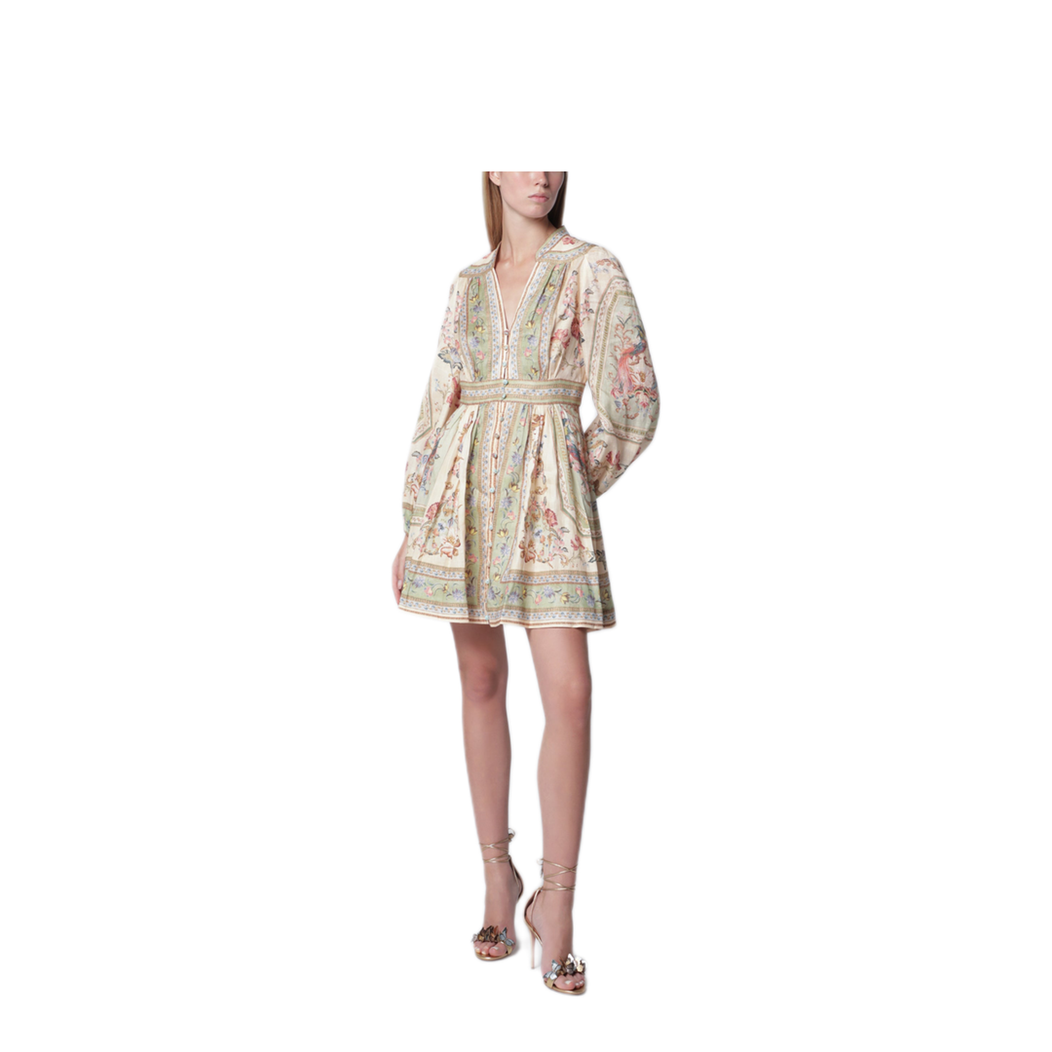 MAYFEYR - Zimmermann - Roselight Mini Dress In Sage Floral Linen - 0932DSS264LIST