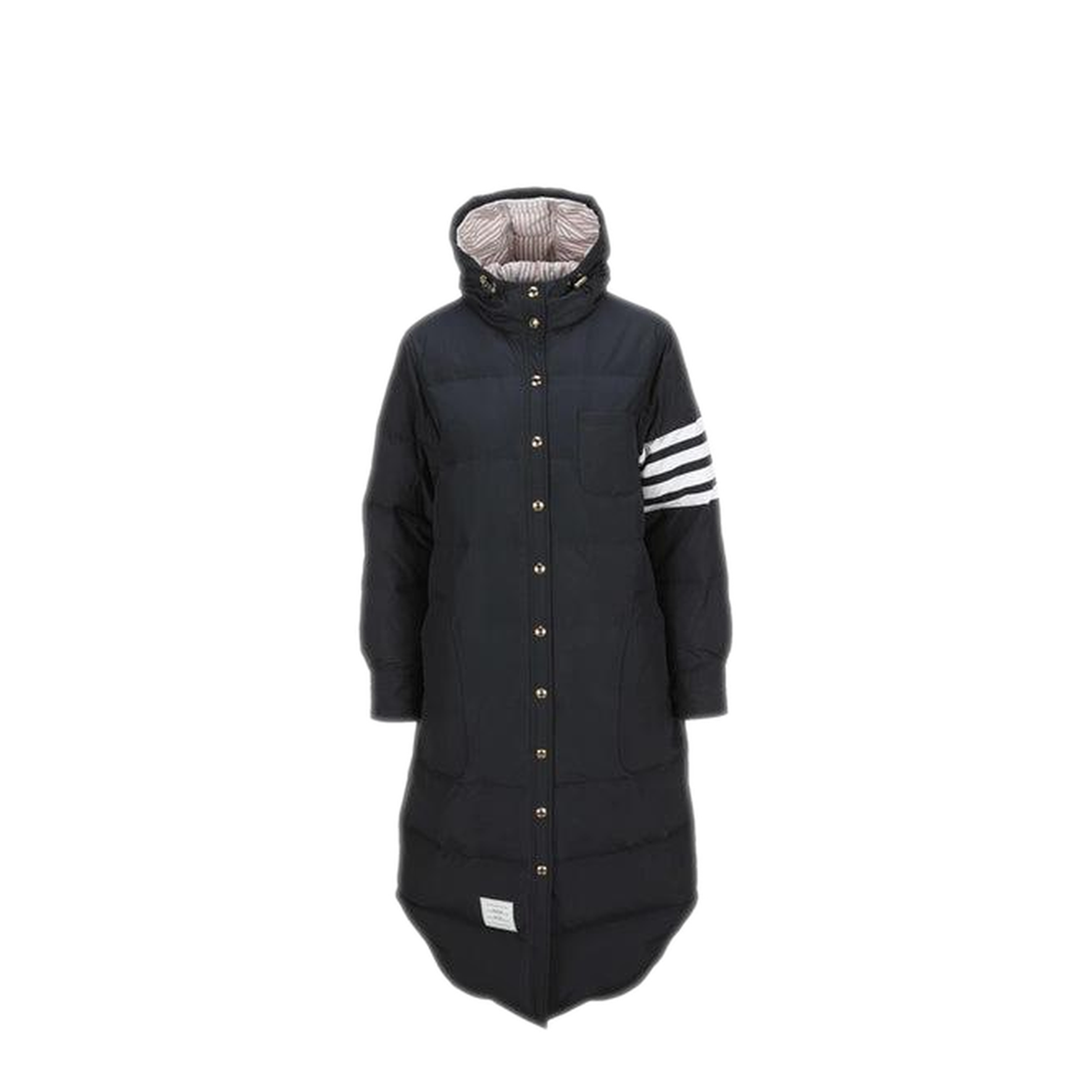 MAYFEYR - Thom Browne - Down Filled Below Knee Hooded Shirtdress W/ 4 Bar In Military Ripstop - FOD025X05222415