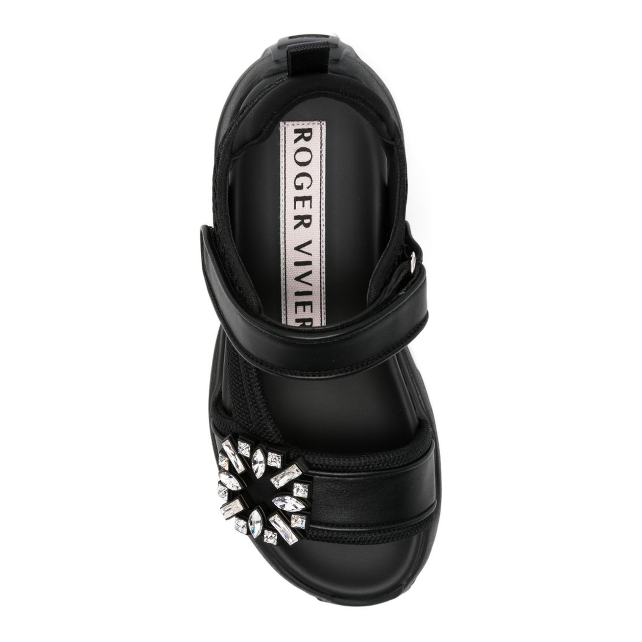 On The Run Black Leather And Textile Sandals