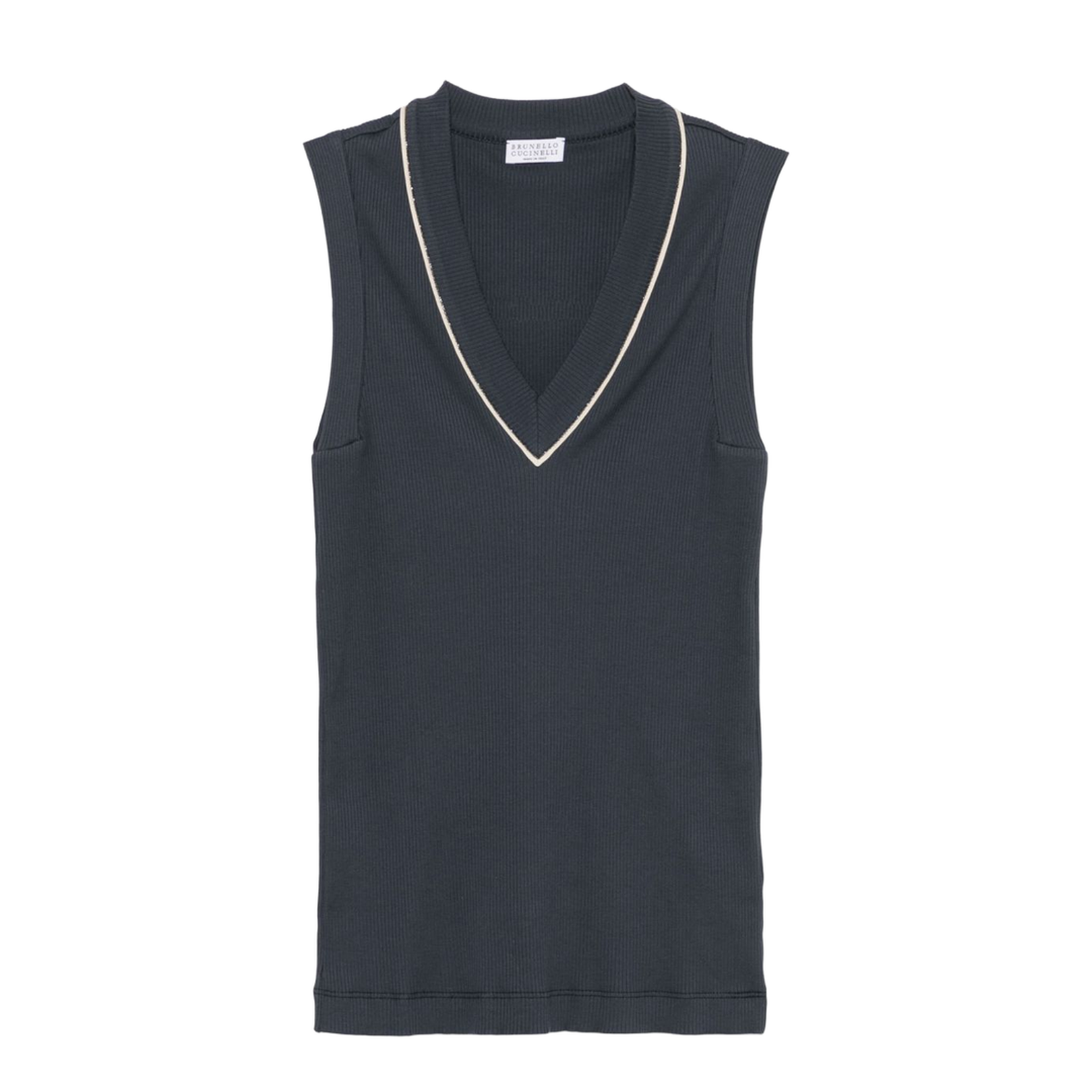 Prussian Blue V-neck Top with Monili Chain Detail