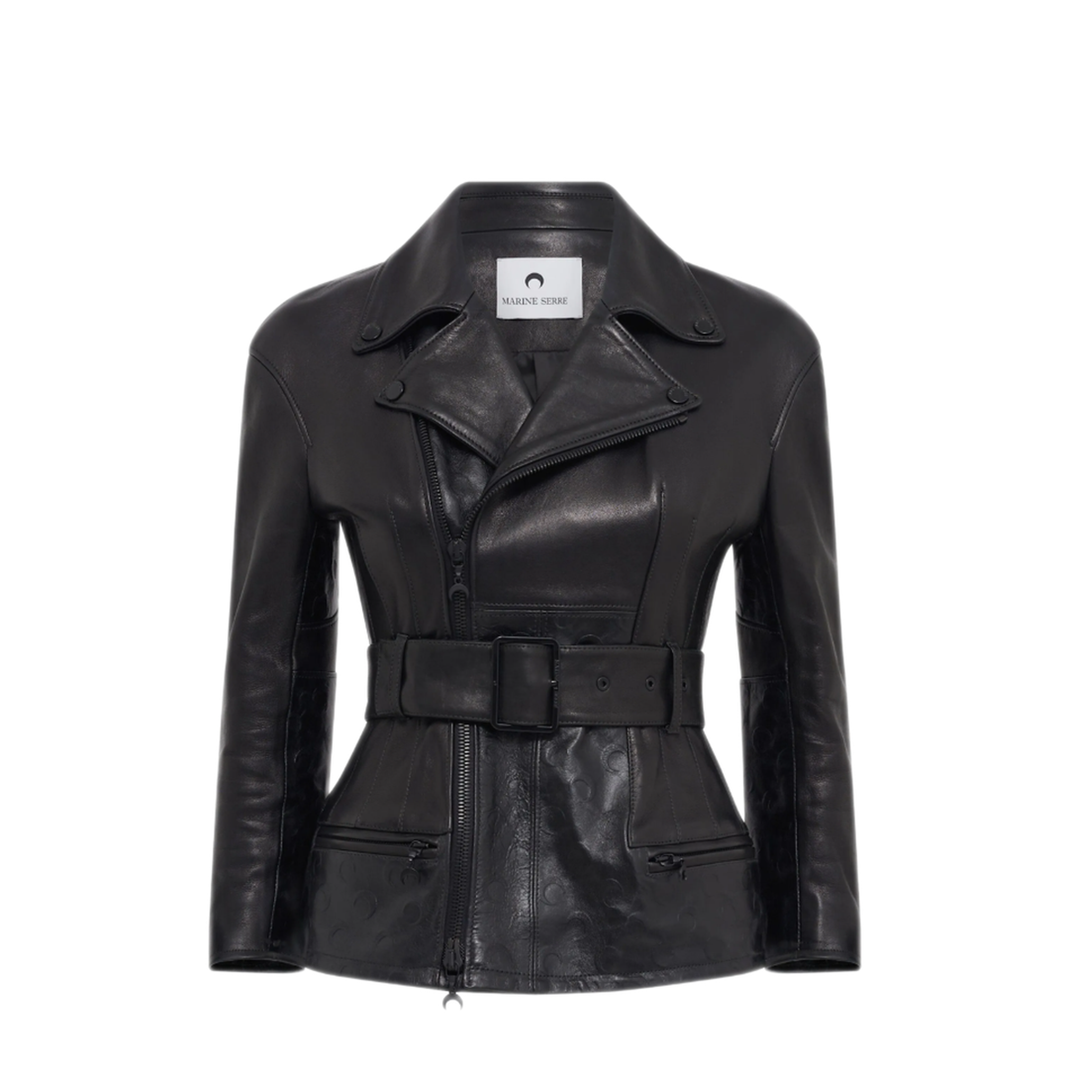 MAYFEYR - Marine Serre - Glossy Moon Leather Perfecto - WJA071ACLEA0071BK99