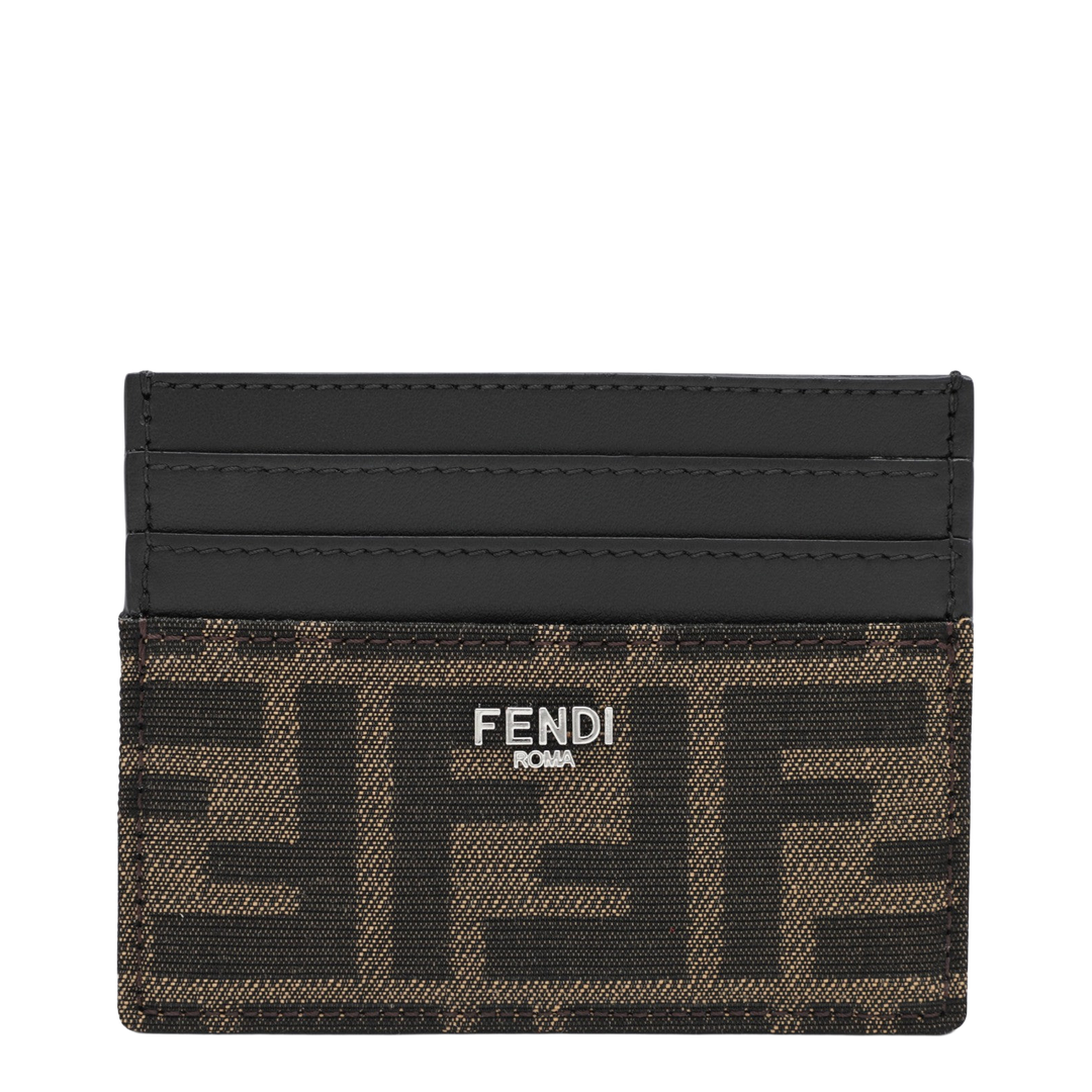FF Jacquard Card Holder Leather Brown