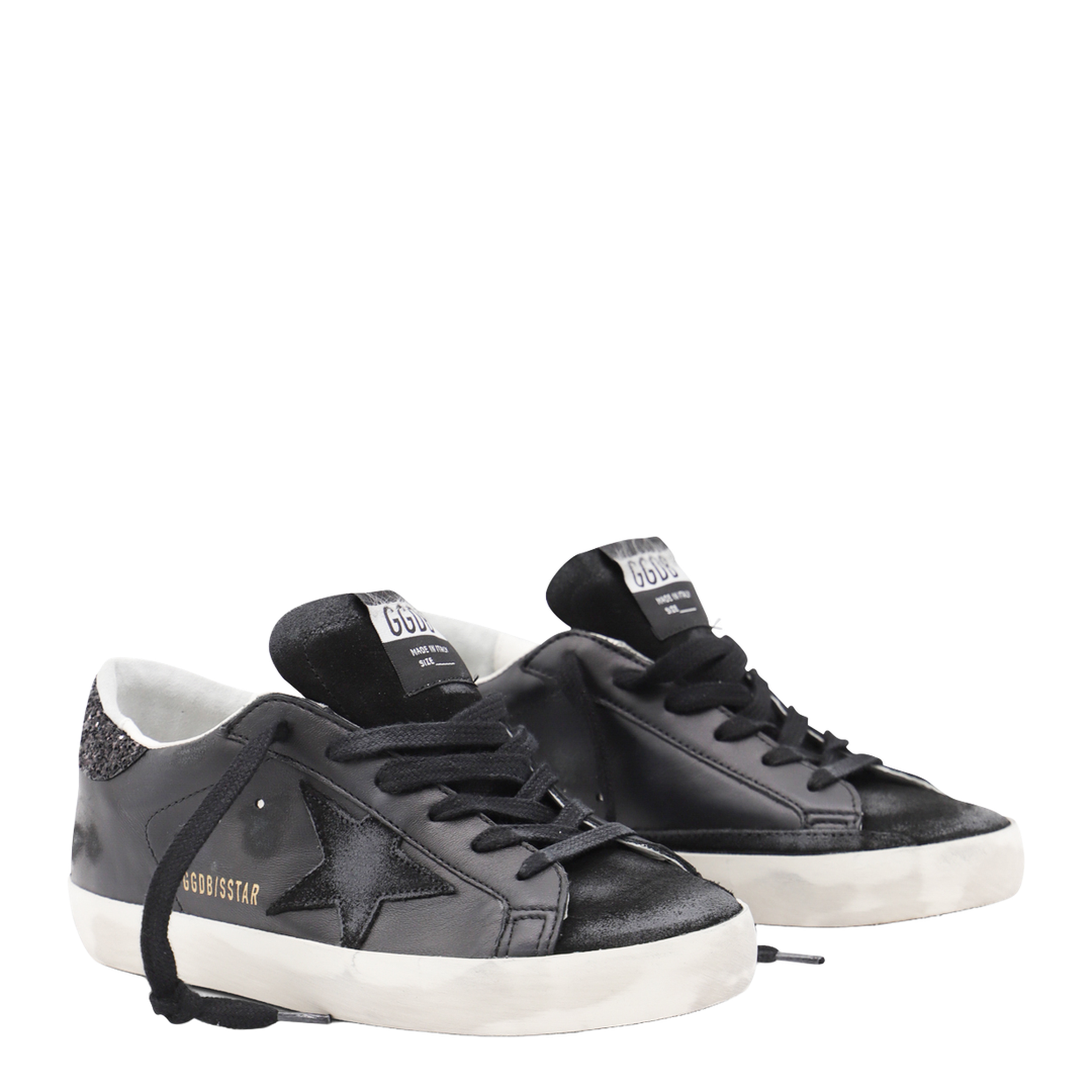 Super-Star in Black Nappa with Black Star and Glitter Heel Tab