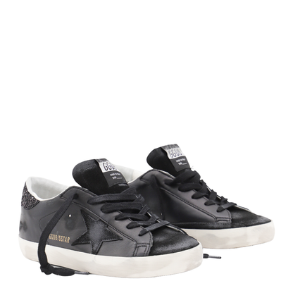 Super-Star in Black Nappa with Black Star and Glitter Heel Tab