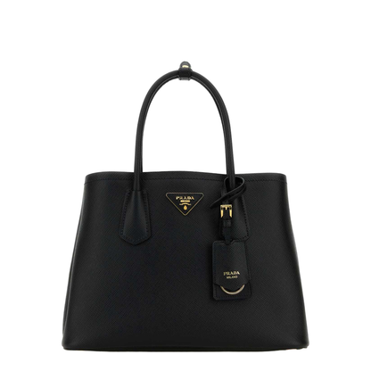 Small Double Handbag in Black Leather