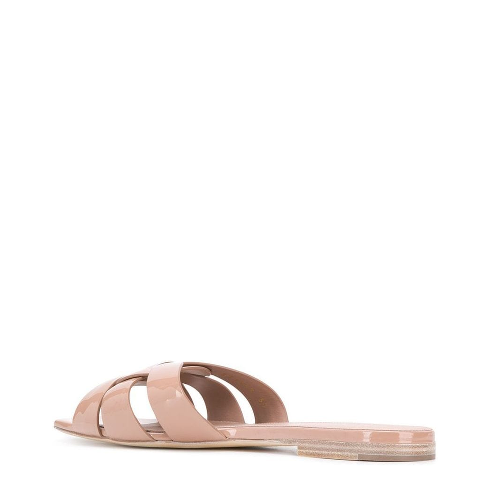 Powder Pink Leather Patent Finish Square Open Toe Multi-Way Strap Design Flat Sole Slip-On Style