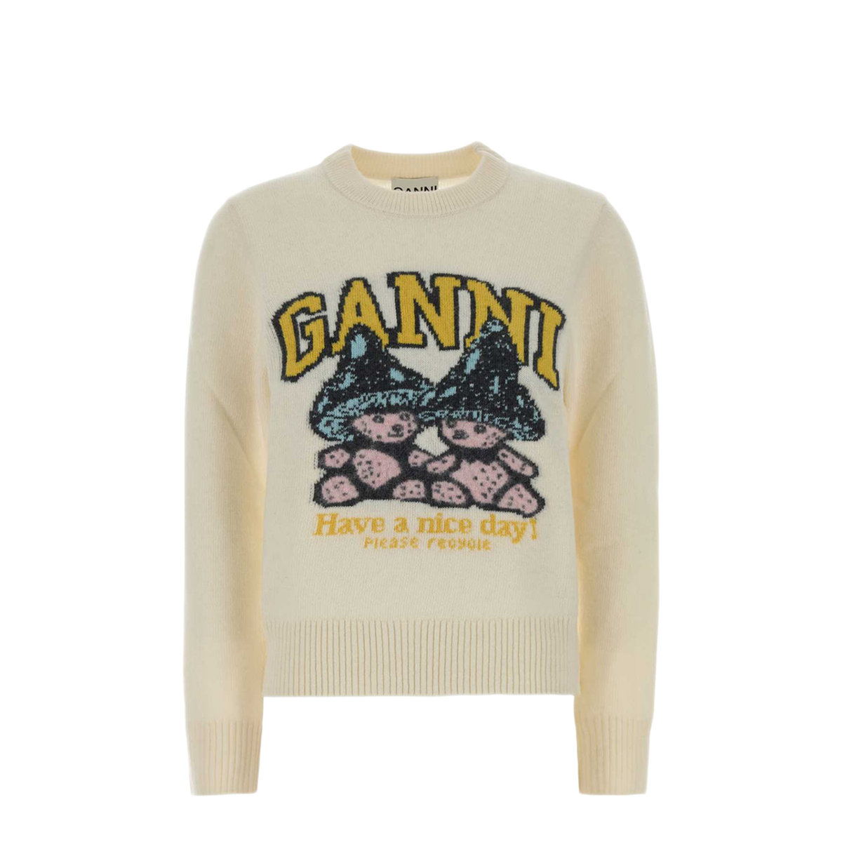 MAYFEYR - Ganni - Graphic Wool Sweater Teddy Mushroom - A1150051135
