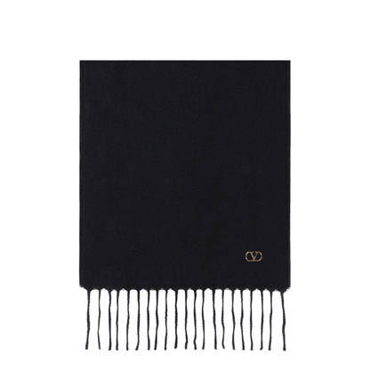 MAYFEYR - Valentino - Black Cashmere Scarf With Vlogo Detail - 9W2ET01MEUWN06