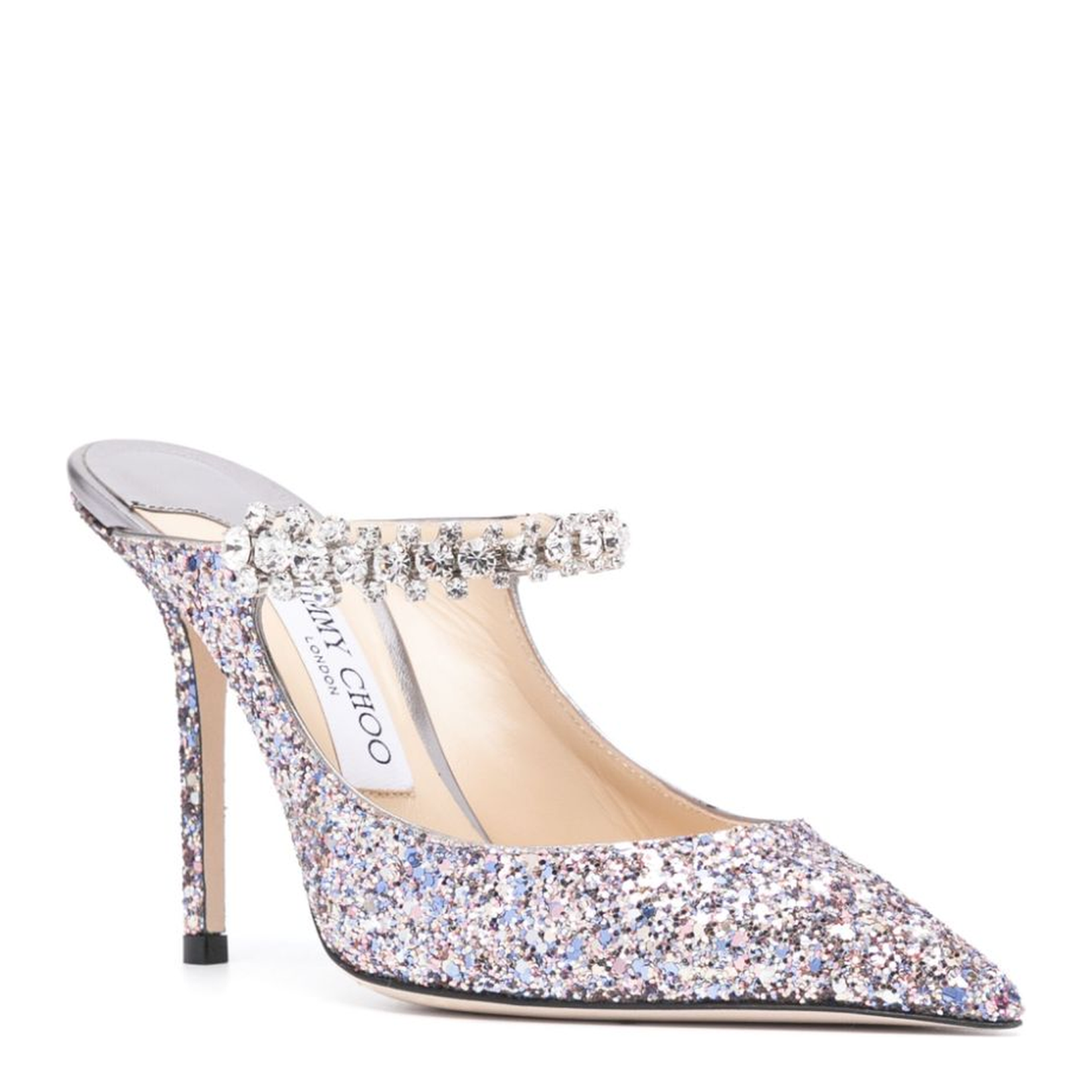 Bing 100 Crystal Strap Glitter Heel Mules