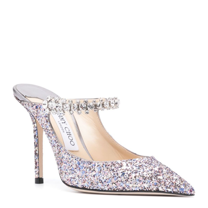 Bing 100 Crystal Strap Glitter Heel Mules