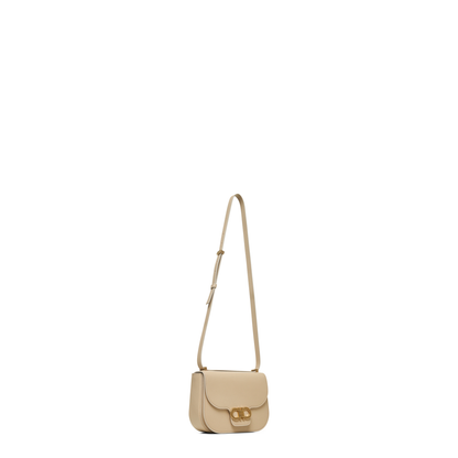 Beige Shoulder Bag with Metal Gancini Detail