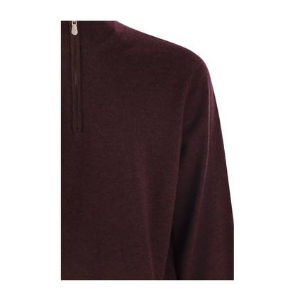 High-necked cashmere sweater with zip opening