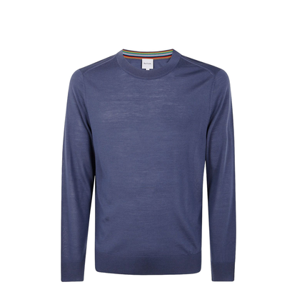 Petrol Blue Merino Wool Crew Neck Sweater
