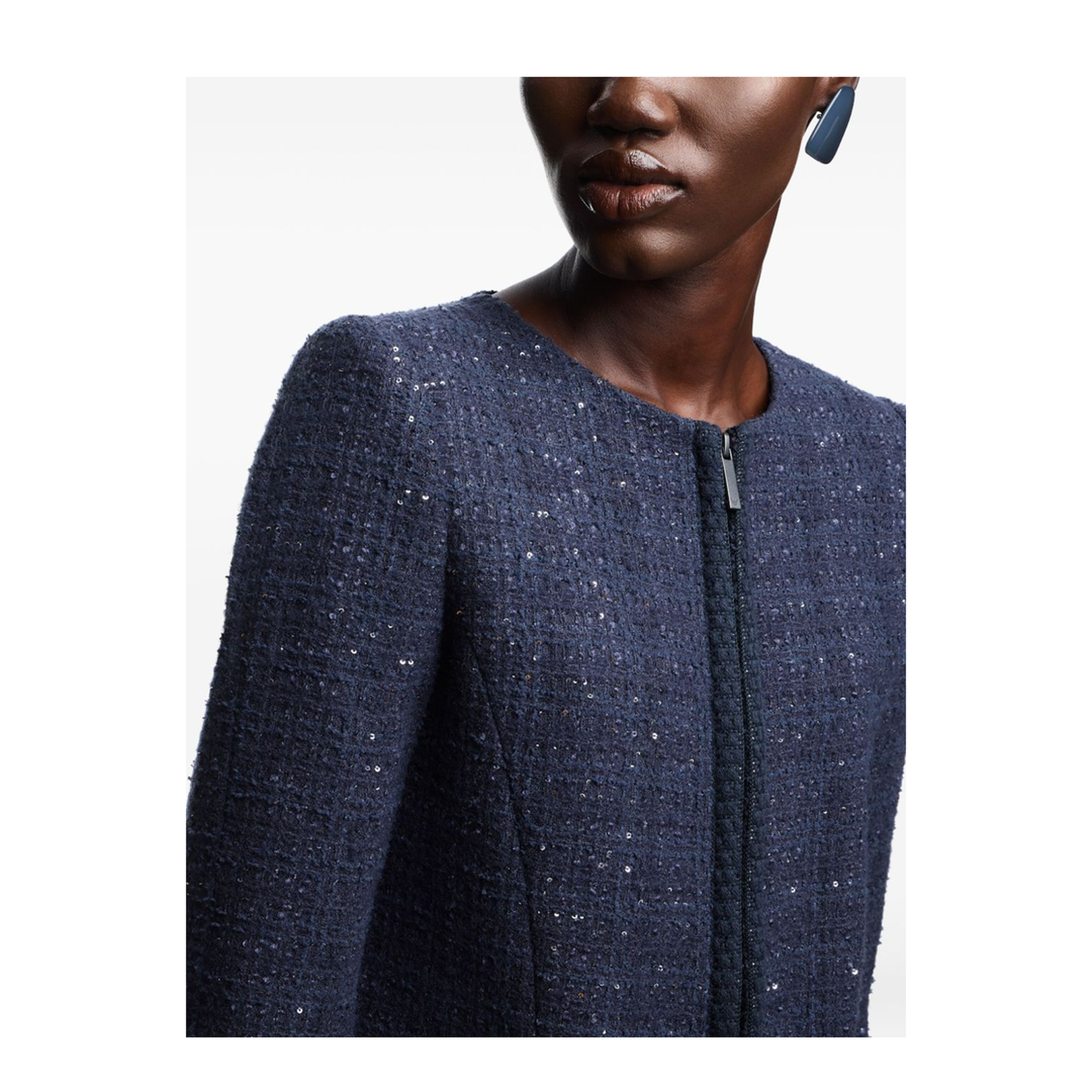 Lurex Tweed Zip-Up Jacket with Micro Sequins