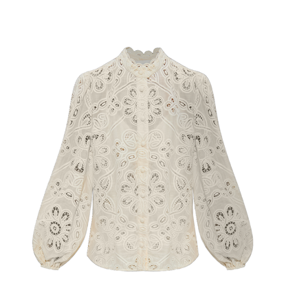 Openwork Shirt with a Stand-Up Collar