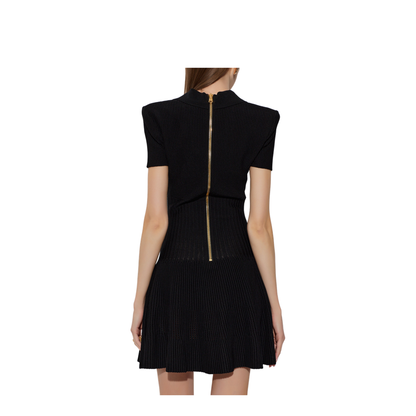 Short Flared Knit Dress Black