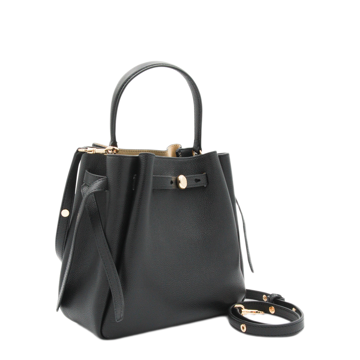 Romy Pebbled Leather Bucket Bag - Black