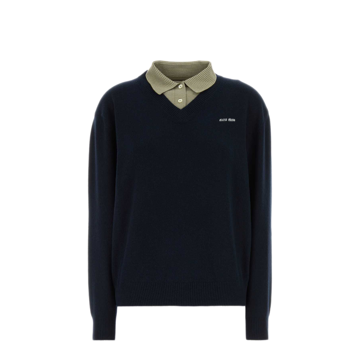 MAYFEYR - Miu Miu - Navy Blue Wool Blend Polo Shirt - MML07MSOOO6061F0UXL