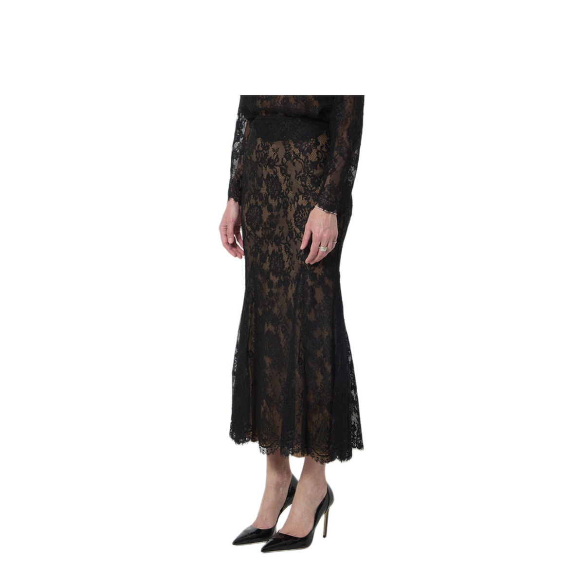 MAYFEYR - Self Portrait - Black Lace Midi Skirt - PF26032MSKB