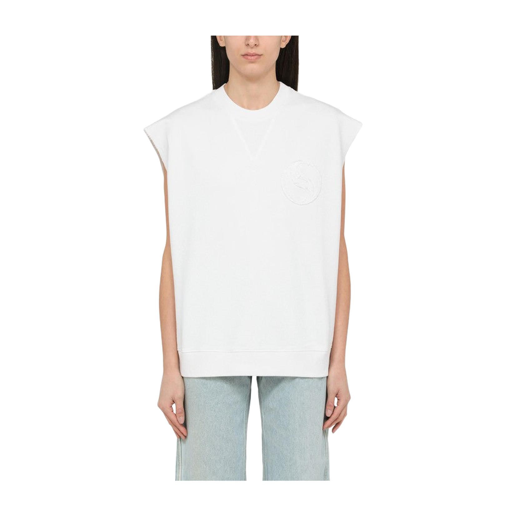 White Cotton Crew-Neck Tank Top