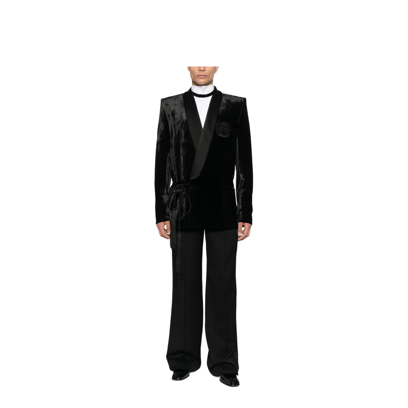 Velvet & Satin Side Belted Jacket with Tassel