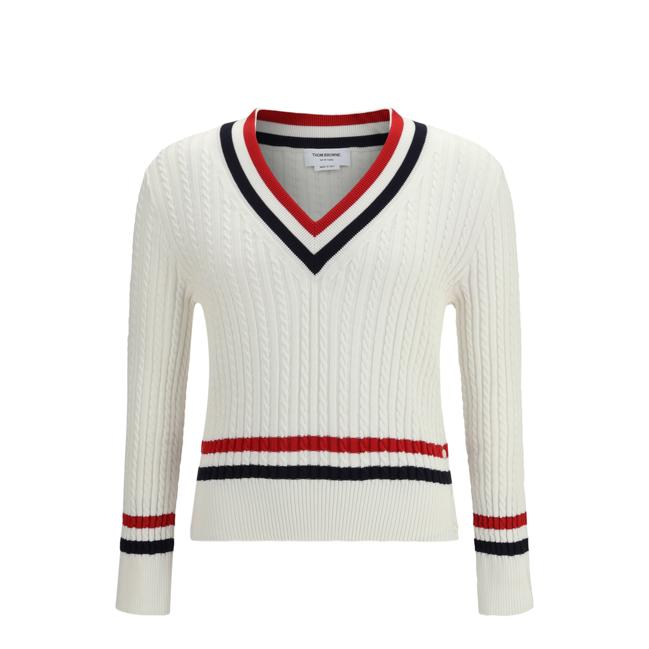 MAYFEYR - Thom Browne - Intarsia Cable-Knit V-Neck Sweater - MKA581AY3014