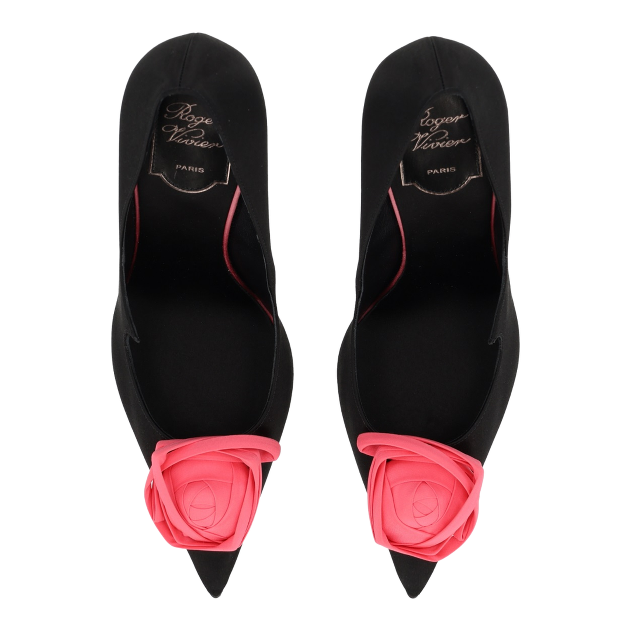 Black Satin Pumps with Rose