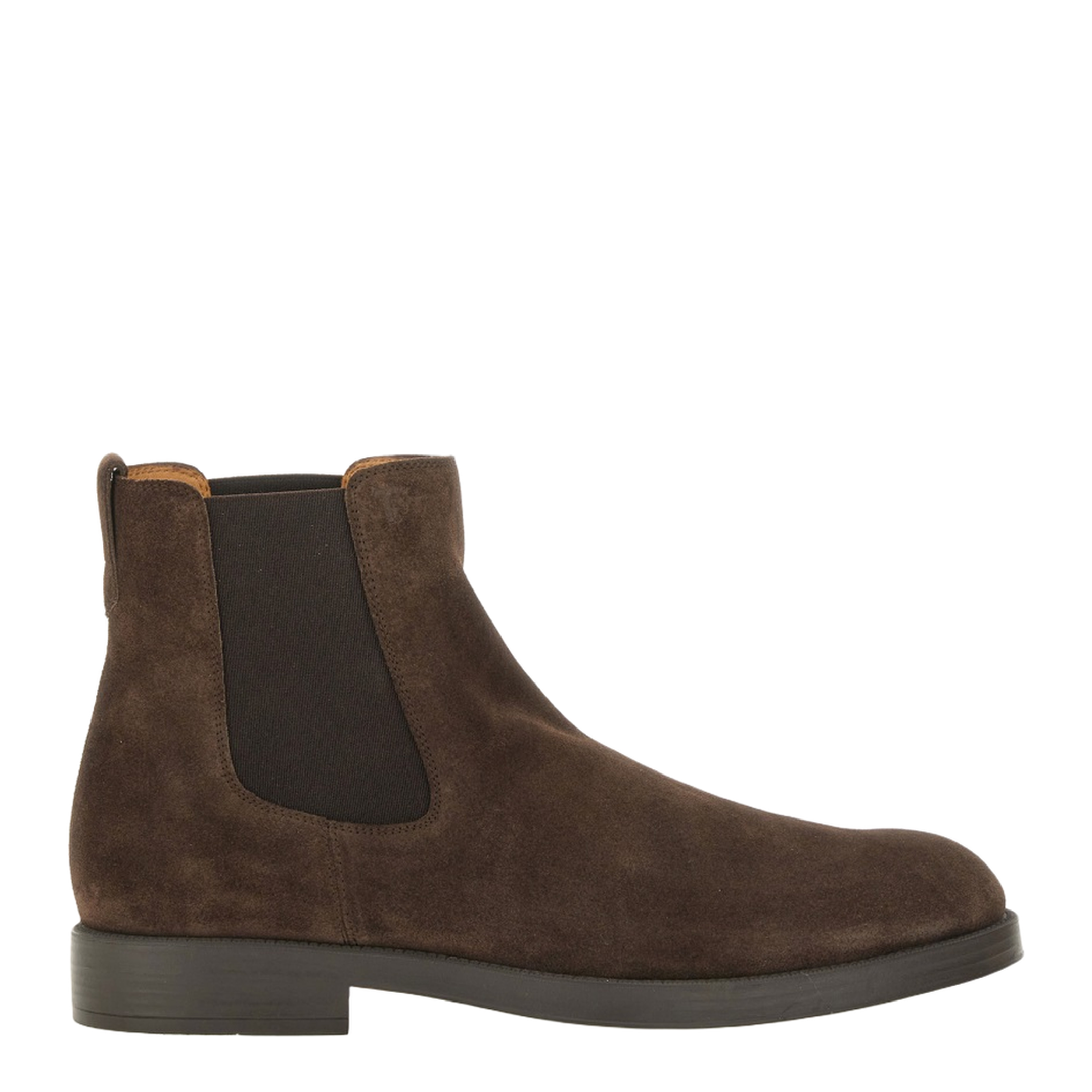 Coffee Brown Elasticated Side Panels Low Stacked Heel Round Toe