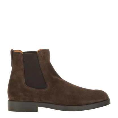 Coffee Brown Elasticated Side Panels Low Stacked Heel Round Toe